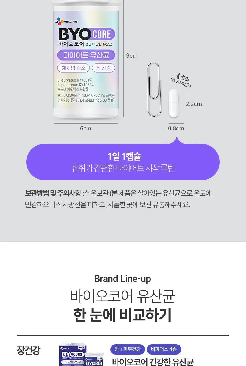 [화사 PICK] CJ 바이오코어 다이어트 100억 유산균 단품(30캡슐)/기획 (30+3기획) (1개월분) 상세페이지 15